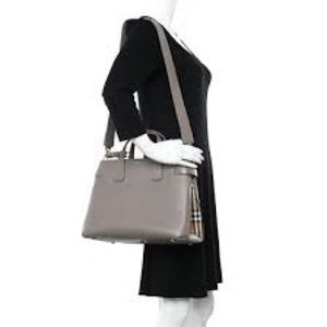 Burberry Banner Medium Tote Shoulder Bag Taupe Leather New